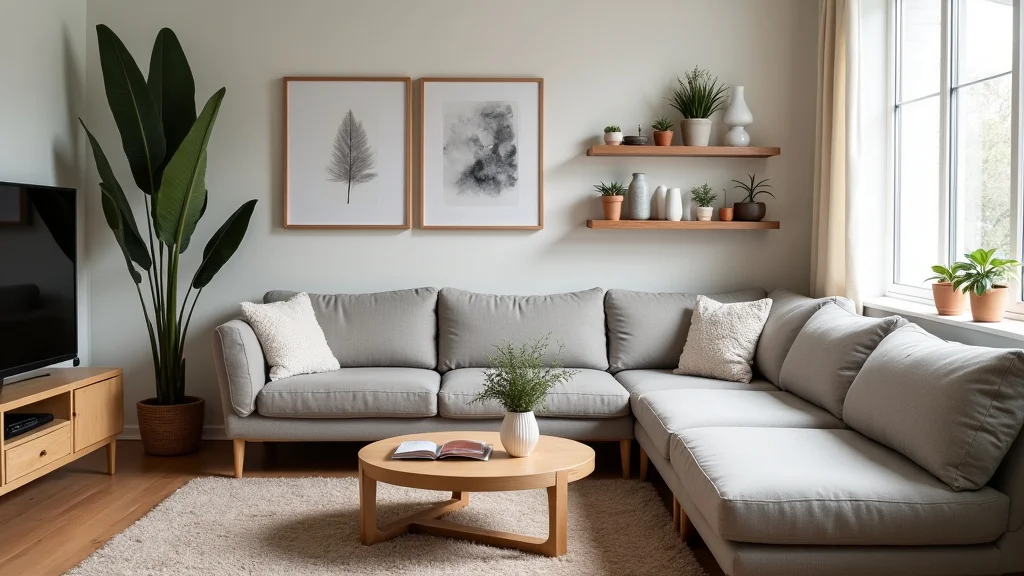 The image shows a beautifully styled living room featuring plush blankets and warm lighting from Jsh Home Essentials.