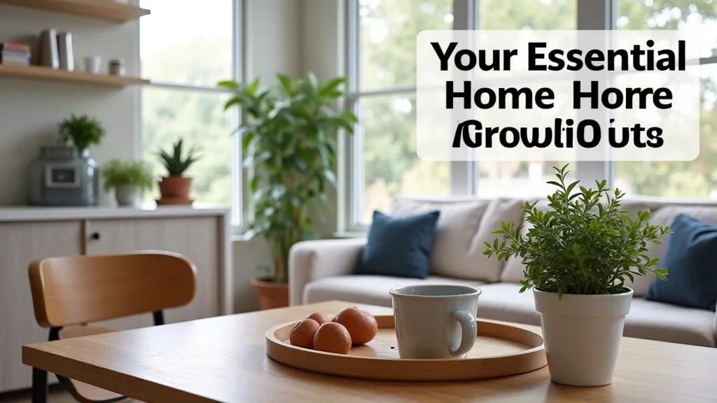 This image shows a stylish collection of essential home finds for a comfortable and organized living space.