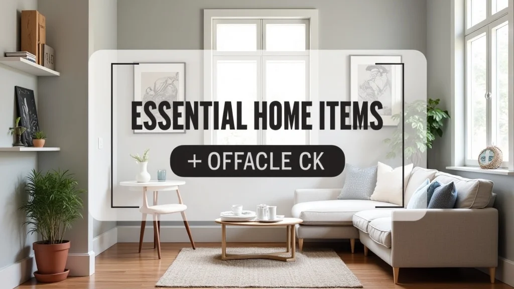 The image shows a new homeowner unpacking boxes with items from an essential home items checklist.