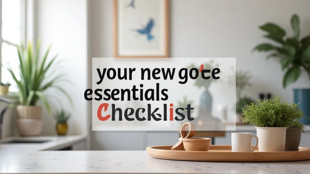 The image shows a neat stack of items from Your New Home Essentials Checklist Guide.